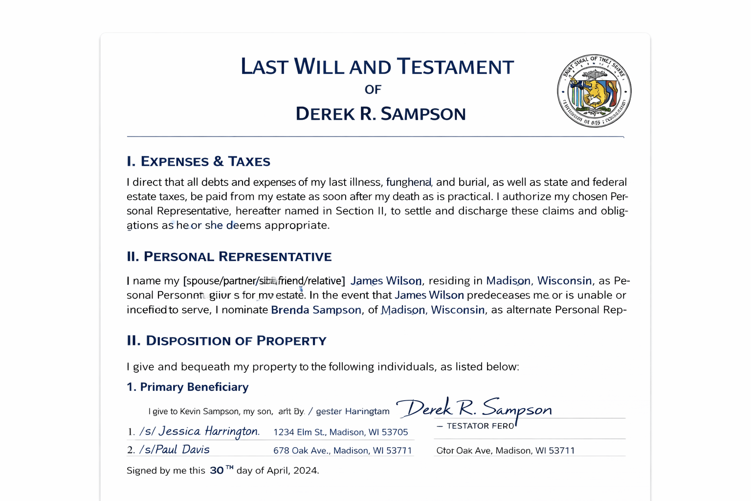 state document sample