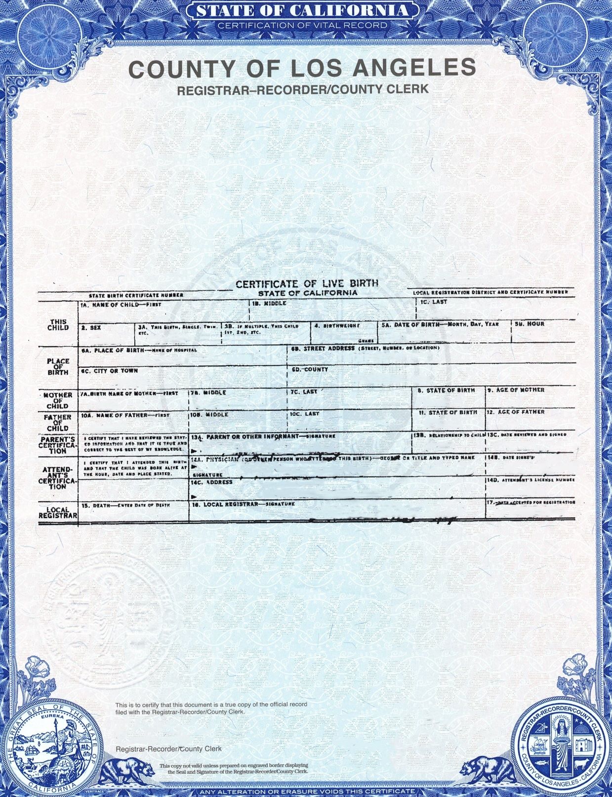 California birth certificate