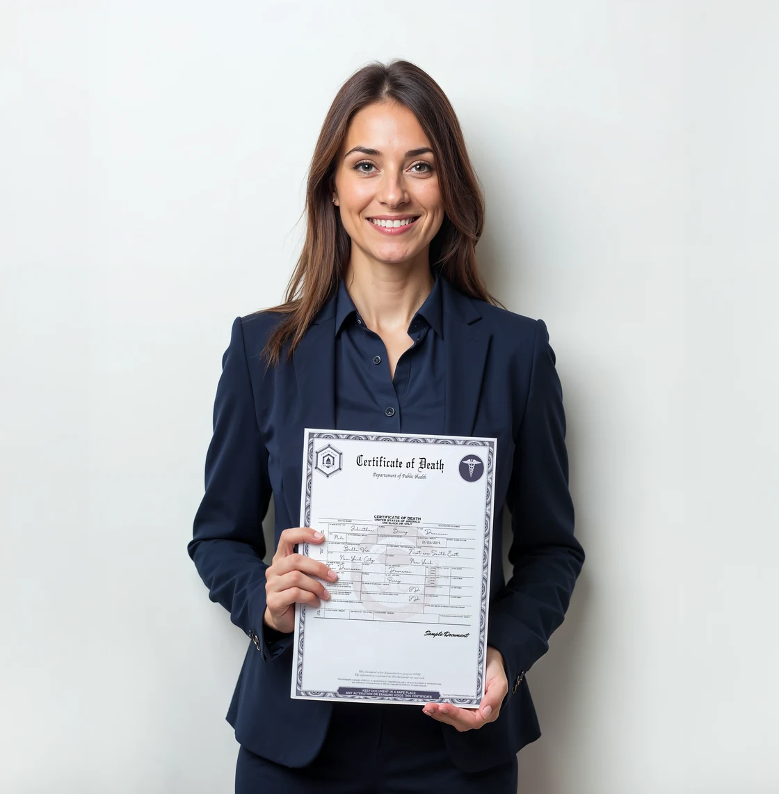 Cliente sosteniendo una copia certificada de un certificado de defunción