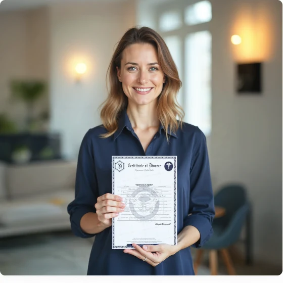 Cliente sosteniendo una copia certificada de un certificado de divorcio
