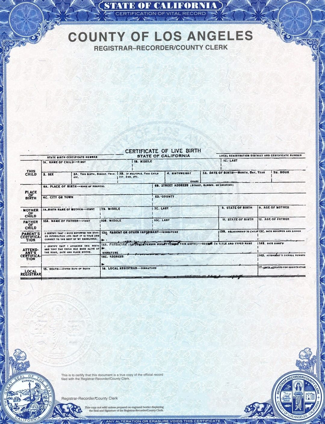 California birth certificate