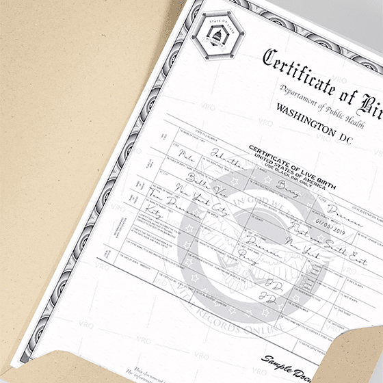 Certificado de nacimiento de Washington DC
