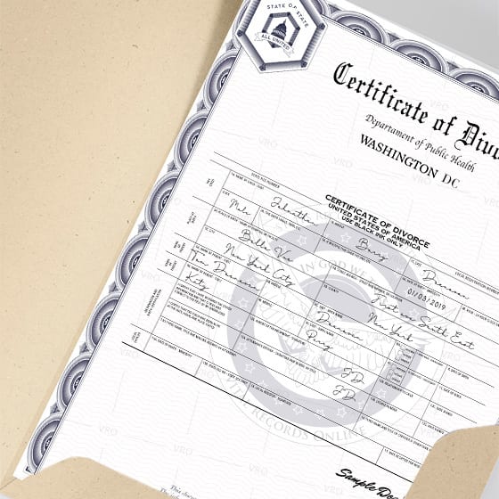 Certificado de divorcio de Washington DC