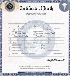 Example of a short-form birth certificate (Certification of Birth) from New York City