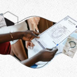 One person holding a death certificate while another stands pointing at it, with a Vital Records certificate visible to the side—illustrating questions about access for non-family members